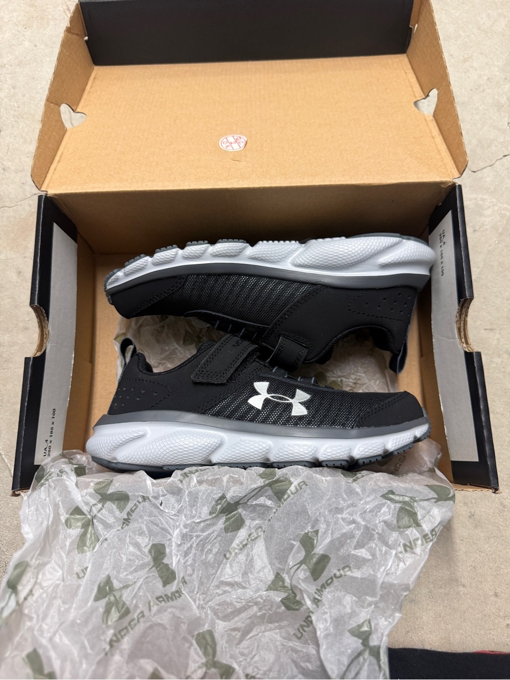 Under Armour Kids Black and White Velcro Athletic Sneakers